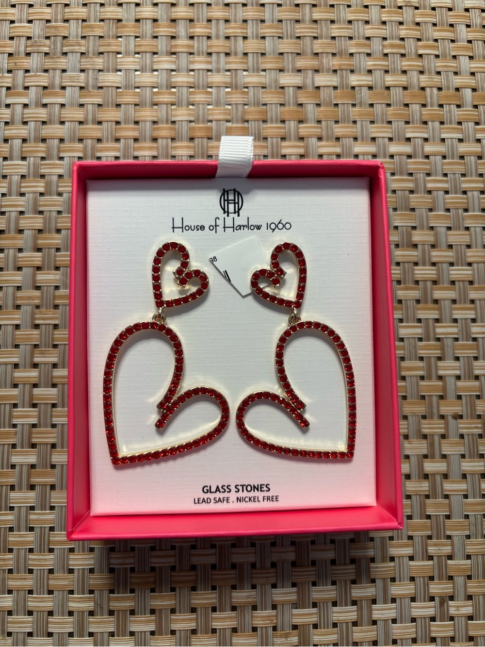 House of Harlow 1960 Gold-Tone Red Heart Drop Earrings
